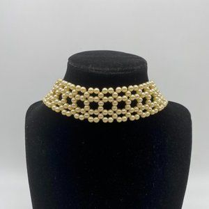 1940s Vintage Faux Pearl Choker Necklace - Stretchy